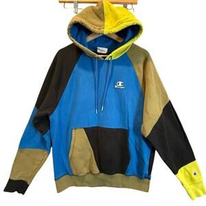 Champion Classic Fleece Colorblock Patchwork Hoodie Sweatshirt Medium M Men's